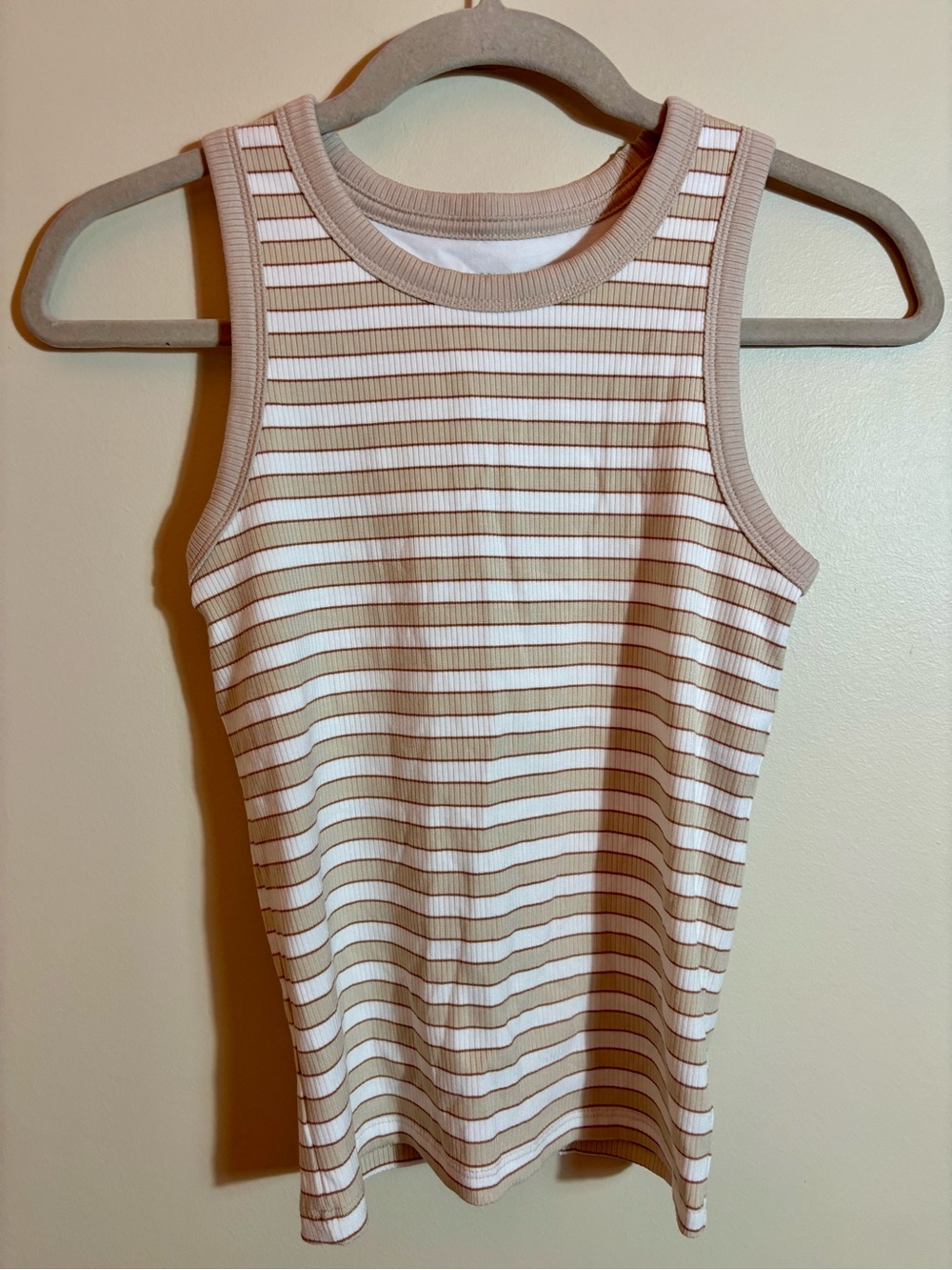 Offline by AERIE Striped Rib Stretch Knit Active Sleeveless Tank Top - White/tan